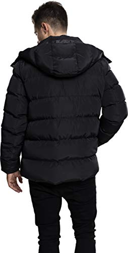 Urban Classics Chaqueta con Capucha de Hombre Chaquetón de Invierno con Cremallera y Puños Elásticos, Abrigo en Color black, Talla L