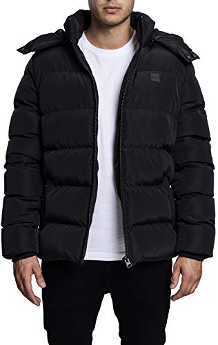 Urban Classics Chaqueta con Capucha de Hombre Chaquetón de Invierno con Cremallera y Puños Elásticos, Abrigo en Color black, Talla L