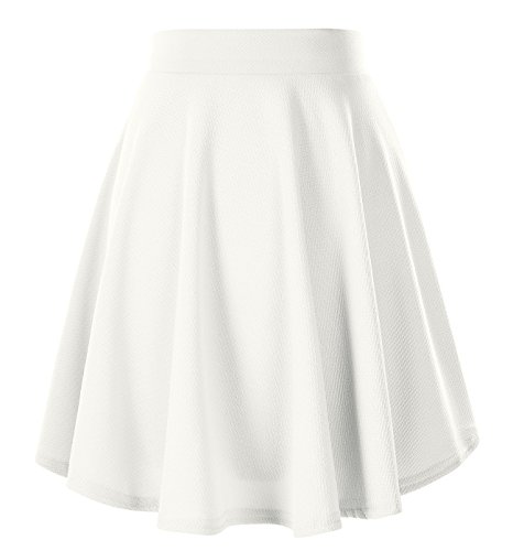 Urban GoCo Falda Mujer Elástica Plisada Básica Patinador Multifuncional Corto Falda (S, Blanco-Larga)