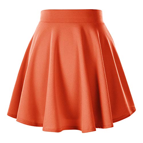 Urban GoCo Falda Mujer Elástica Plisada Básica Patinador Multifuncional Corto Falda (X-Small, Naranja)