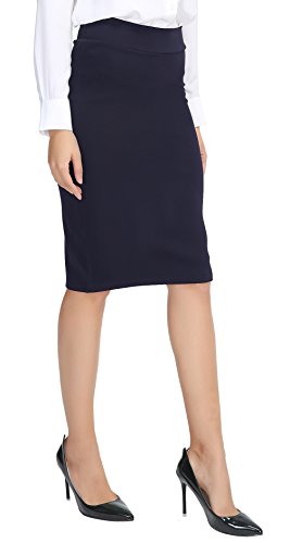 Urban GoCo Mujeres Falda Midi Lápiz Cintura Alta Elasticidad Bodycon Tubo Falda Oficina Azul Marino XL