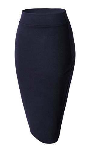 Urban GoCo Mujeres Falda Midi Lápiz Cintura Alta Elasticidad Bodycon Tubo Falda Oficina Azul Marino XL