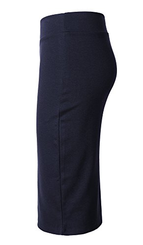 Urban GoCo Mujeres Falda Midi Lápiz Cintura Alta Elasticidad Bodycon Tubo Falda Oficina Azul Marino XL