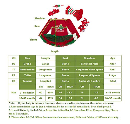 URBEAR Bebés Niñas Tutu Vestido Ropa Traje de Navidad 2 Piezas Papá Noel 3-18 Meses