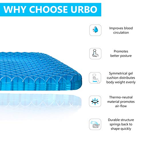 Urbo cojín ortopédico y ergonómico para silla con soporte equilibrado para sentarse mucho tiempo, alivio del dolor coxis, ciática, sudor molesto, tamaño mediano y diseño de memoria para oficina y casa