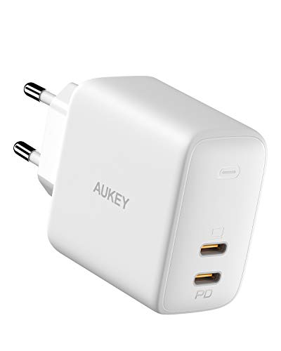 USB C Cargador AUKEY Omnia 65W de 2-Puerto PD Cargador de pared Tipo C con GaNFast Tech & Dynamic Detect para iPhone 11 Pro Max SE, Macbook Pro, Dell, iPad, AirPods Pro, Pixel 4 XL, Galaxy S10, Switch