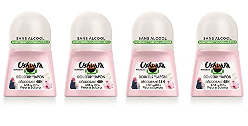 Ushuaïa. Desodorante para mujer roll-on Douceur du Japon. Leche de arroz/flor de Sakura, eficacia de 48 horas. 50 ml, juego de 4.