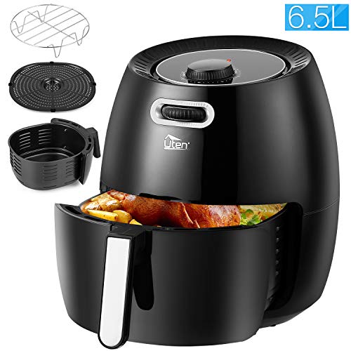 Uten Freidora sin Aceite de Diseño Compacto，Freidora de Aire Con Sistema de Circulación de Aire Rápido, Volumen: 6.5 L, 1800 W,Panel de Control Analógico con Dial Giratorio para Tiempo y Temperatura