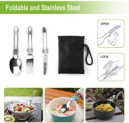 Utensilios Cocina Camping,GreensKon 2-3 Acero Inoxidable Utensilios de Cocina Ollas Sartén Acampar 10 Set Utensilios de Cocina para el Campamento Itinerante de Senderismo al Aire Libre Picnic