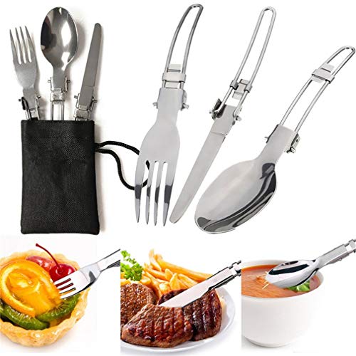Utensilios Cocina Camping,GreensKon 2-3 Acero Inoxidable Utensilios de Cocina Ollas Sartén Acampar 10 Set Utensilios de Cocina para el Campamento Itinerante de Senderismo al Aire Libre Picnic