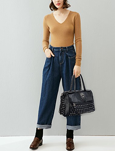 UTO - Bolso de Hombro de Mujer Bolso Tote Moda de Cuero Sintético Remache Tachonado Calavera Cráneo Estilo Punk Gótico con Cremallera