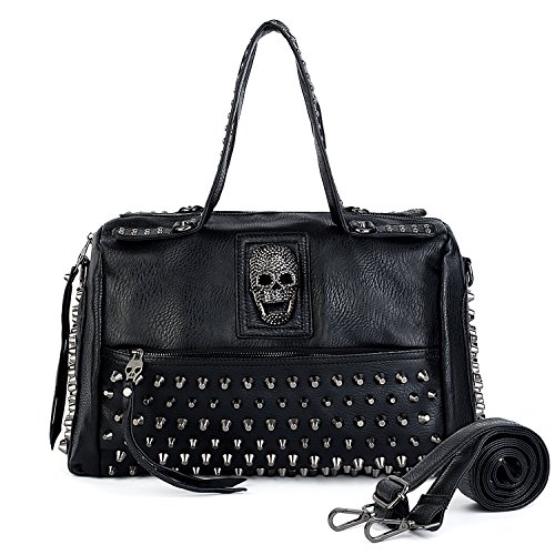 UTO - Bolso de Hombro de Mujer Bolso Tote Moda de Cuero Sintético Remache Tachonado Calavera Cráneo Estilo Punk Gótico con Cremallera