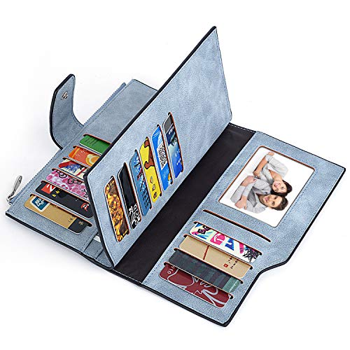 UTO - Cartera RFID Larga de Mujer Monedero Billetera con Cremallera Gran Capacidad para Tarjetas Azul Claro