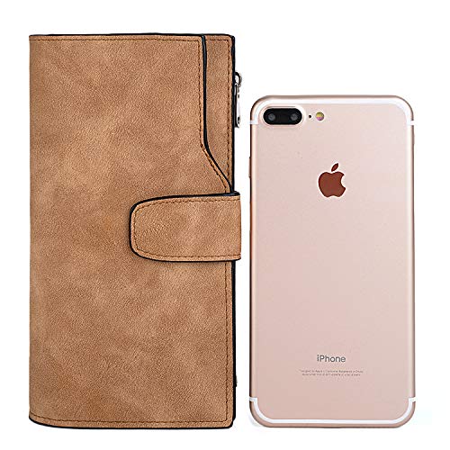 UTO - Cartera RFID Larga de Mujer Monedero Billetera con Cremallera Gran Capacidad para Tarjetas Marrón