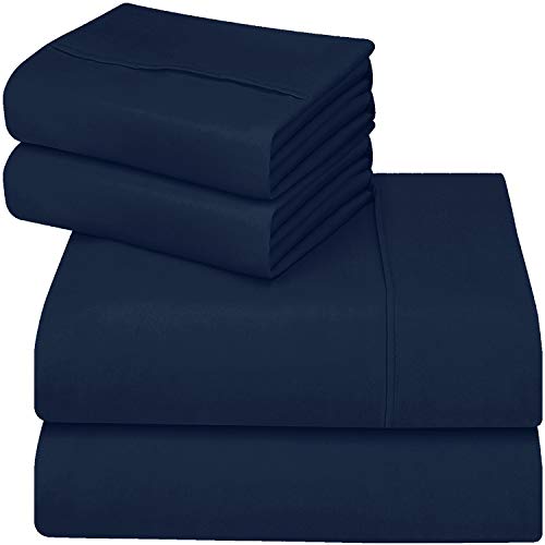 Utopia Bedding Juego Sábanas de Cama - Microfibra Cepillada - Sábanas y 2 Fundas de Almohada - (Cama 150, Azul Marino)