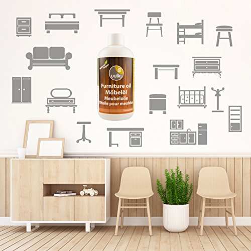Uulki Aceite natural Aceite para muebles Cuidado de la madera - Proporciona protección desde el interior – 100% Vegetales / Veganos (250ml, incoloro)