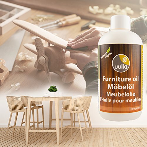 Uulki Aceite natural Aceite para muebles Cuidado de la madera - Proporciona protección desde el interior – 100% Vegetales / Veganos (250ml, incoloro)