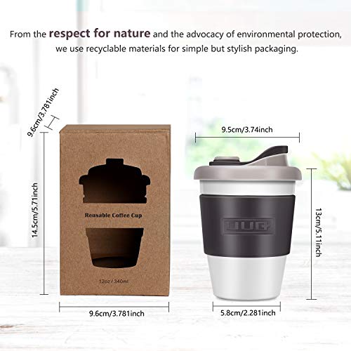 UUQ Mug Café Reutilizable, Taza de Café, Café para Llevar, 12 oz Taza de café con Manga Antideslizante es Apto para lavavajillas y microondas, 340ml (Gris)