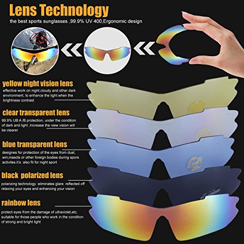 V VILISUN Gafas de Ciclismo, Unisex Sport Gafas con 5 Lentes Intercambiables, Gafas de Sol Polarizadas Deportivas, UV 400 Protección Gafas Deportivas Polarizadas