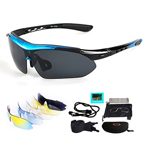 V VILISUN Gafas de Ciclismo, Unisex Sport Gafas con 5 Lentes Intercambiables, Gafas de Sol Polarizadas Deportivas, UV 400 Protección Gafas Deportivas Polarizadas