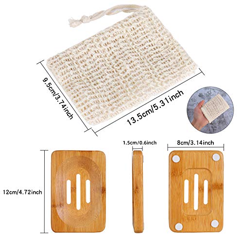 VABNEER 2 Piezas Natural Bambú Bandeja de Jabón Jabonera de Madera Caja de Jabón de Madera Natural con 2 Piezas Bolsa de Jabón Natural Sacos de Jabón