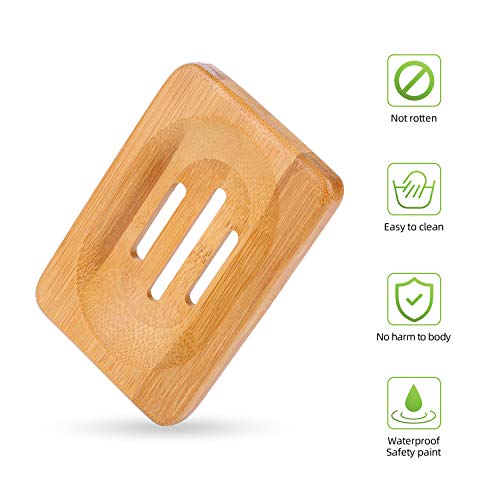 VABNEER 2 Piezas Natural Bambú Bandeja de Jabón Jabonera de Madera Caja de Jabón de Madera Natural con 2 Piezas Bolsa de Jabón Natural Sacos de Jabón