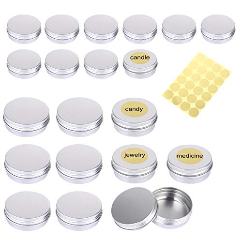 VABNEER Redondo Latas de Aluminio 24Pcs Tarros De Aluminio (12pcs 30ml + 12pcs 60ml) con Etiqueta Adhesiva Adhesiva Dorada de 1 Pieza