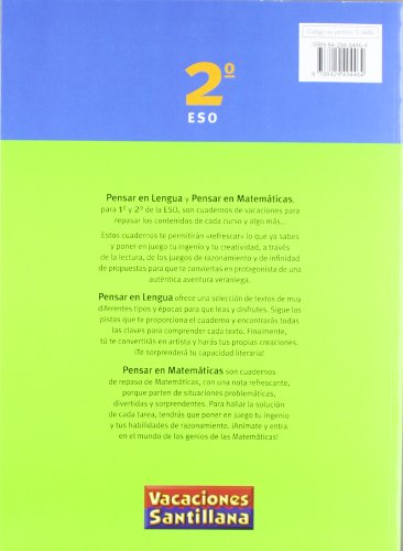 Vacaciónes Santillana, pensar en matemáticas, 2 ESO - 9788429494464