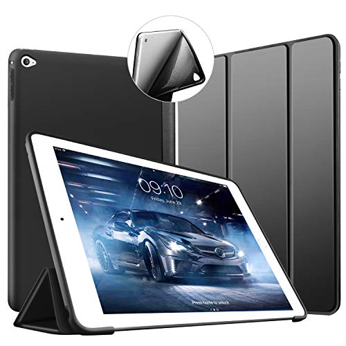 VAGHVEO Funda iPad Air 2, Ligera Silicona Soporte Smart Cover [Auto-Sueño/Estela], Cubierta Trasera de TPU Suave Cáscara para Apple 9.7 Pulgadas iPad Air 2 (Modelo: A1566, A1567), Negro