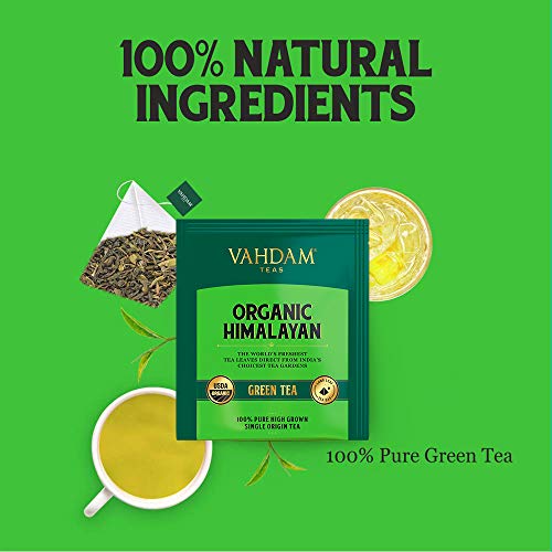 VAHDAM, Hojas de té verde orgánico de Himalaya (30 bolsitas de té), té de pérdida de peso natural 100%, té de desintoxicación, té adelgazante, hojas verdes de té suelto - 15 Ct (paquete de 2)