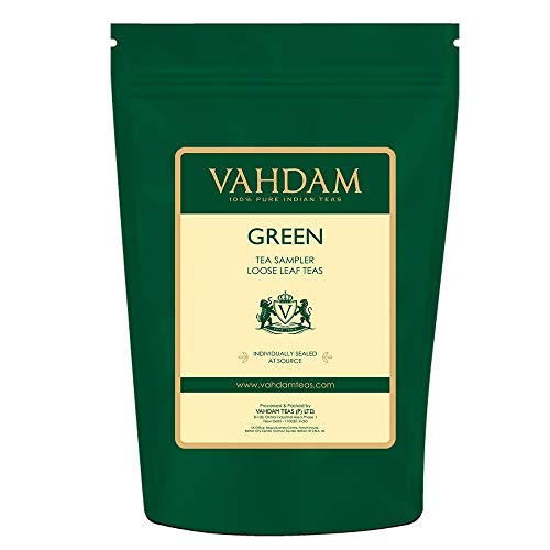 VAHDAM, Muestra de Té Verde - 10 TEAS, 50 PORCIONES | 100% INGREDIENTES NATURALES | Detox té y pérdida de peso | Brew caliente o helado | Hojas sueltas de té verde