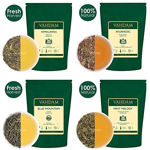 VAHDAM, Muestra de Té Verde - 10 TEAS, 50 PORCIONES | 100% INGREDIENTES NATURALES | Detox té y pérdida de peso | Brew caliente o helado | Hojas sueltas de té verde