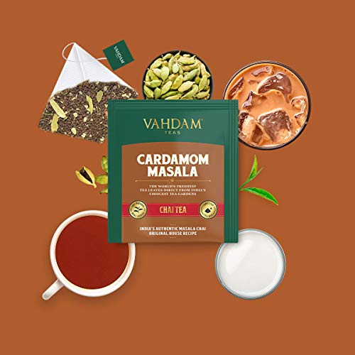 VAHDAM, surtido de té Chai 5 tés, 4 bolsitas de té de pirámide cada una (20 bolsitas de té) | Original Masala Chai de la India, dulce canela Chai, cardamomo Chai, Earl Grey Chai de India