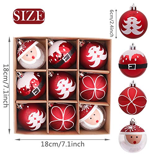 Valery Madelyn 9Pcs Bolas de Navidad de 6cm, Adornos de Navidad para Arbol, Decoración de Bolas Navideños Inastillable Plástico de Rojo y Blanco, Regalos de Colgantes de Navidad (Tradicional)