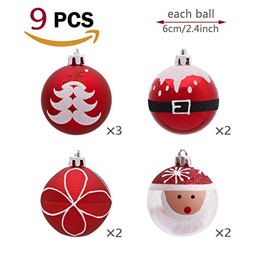Valery Madelyn 9Pcs Bolas de Navidad de 6cm, Adornos de Navidad para Arbol, Decoración de Bolas Navideños Inastillable Plástico de Rojo y Blanco, Regalos de Colgantes de Navidad (Tradicional)