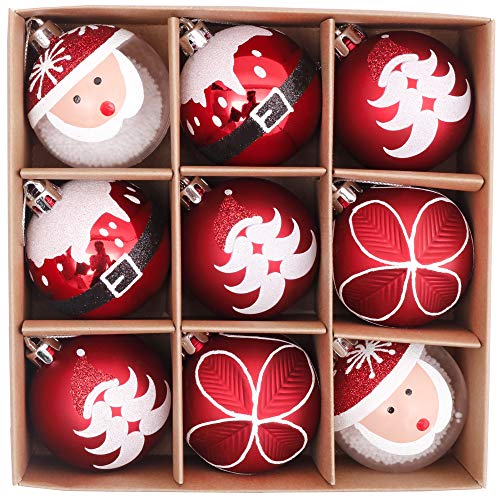 Valery Madelyn 9Pcs Bolas de Navidad de 6cm, Adornos de Navidad para Arbol, Decoración de Bolas Navideños Inastillable Plástico de Rojo y Blanco, Regalos de Colgantes de Navidad (Tradicional)