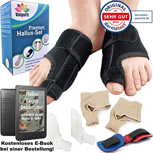 ValgoFit® Corrector de juanetes contra el Hallux Valgus – Separadores de dedos Alivio incl. banda de ejercicio gratuita -Férula Nocturno Velcro - Con garantía de satisfacción