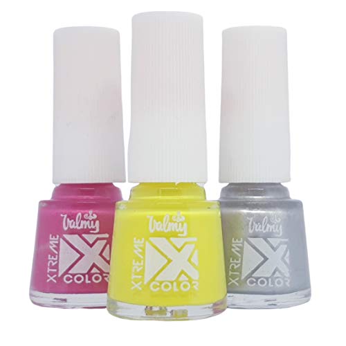 Valmy Color Xtreme Esmalte de Uñas – Set de Pintauñas de Secado Rápido, Colección Neon & Shine, Pack de 3: #36 Tiara, 107 Jelly Pink, 82 Neon Lights