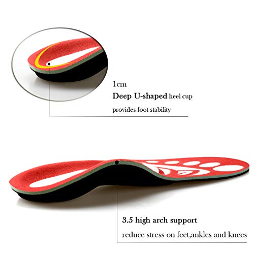 Valsole Plantillas Ortopédicas soportes de arco y talones la absorción de choque- para el dolor de talón, pie plano, Fascitis Plantar, dolor de rodilla y espalda (46-47 EU (295mm), red-v7a)