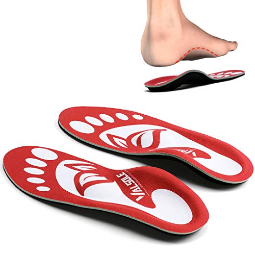 Valsole Plantillas Ortopédicas soportes de arco y talones la absorción de choque- para el dolor de talón, pie plano, Fascitis Plantar, dolor de rodilla y espalda (46-47 EU (295mm), red-v7a)
