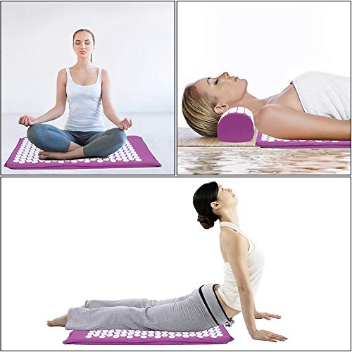 ValueHall Esterilla de Acupresión Kit - Estera de Acupresión + Cojín de Acupresión - Alivia el Dolor de Espalda y Cuello, Relaja los Músculos y Reduce el Insomnio V7009-1 (púrpura)