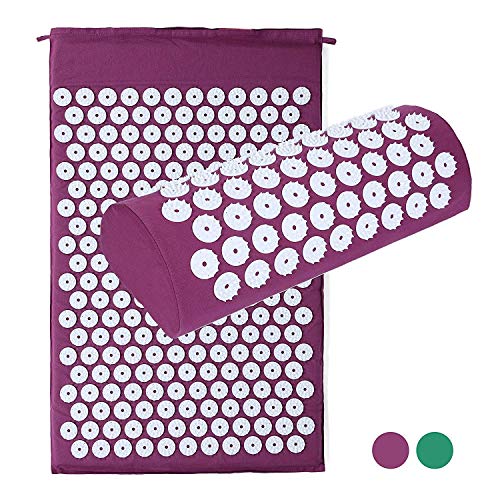 ValueHall Esterilla de Acupresión Kit - Estera de Acupresión + Cojín de Acupresión - Alivia el Dolor de Espalda y Cuello, Relaja los Músculos y Reduce el Insomnio V7009-1 (púrpura)