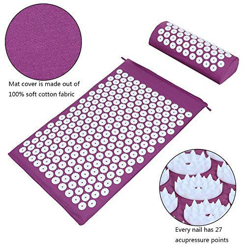 ValueHall Esterilla de Acupresión Kit - Estera de Acupresión + Cojín de Acupresión - Alivia el Dolor de Espalda y Cuello, Relaja los Músculos y Reduce el Insomnio V7009-1 (púrpura)