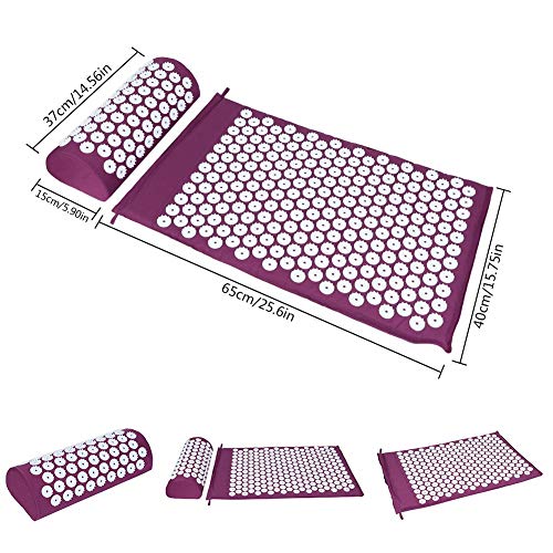 ValueHall Esterilla de Acupresión Kit - Estera de Acupresión + Cojín de Acupresión - Alivia el Dolor de Espalda y Cuello, Relaja los Músculos y Reduce el Insomnio V7009-1 (púrpura)