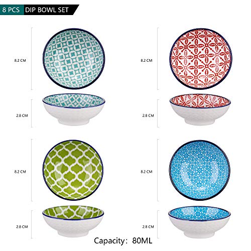 vancasso serie Macaron 8 piezas Mini Cuencos para Aperitivos, Condimiento, Salsa, Recipientes para Salsa, 8.8 cm, 70ml Pintado a mano de Estilo Japonés Vajillas