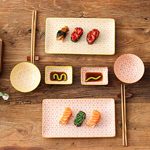 vancasso Serie Natsuki Vajillas de Sushi Japonés 8 Piezas, 2 Platos para Sushi, 2 Cuencos, 2 pequeños Platos de Salsas, 2 Pares de Palillos Madera, con Caja de Regalo, Set de Sushi