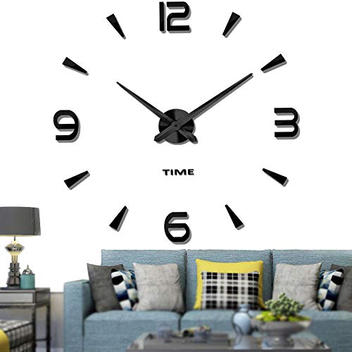 VANGOLD DIY Reloj de Pared sin Marco Espejo Grande 3D Sticker-2 años de garantía (Negro-73)