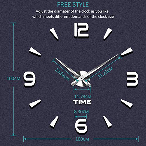 VANGOLD DIY Reloj de Pared sin Marco Espejo Grande 3D Sticker-2 años de garantía (Plata-73)