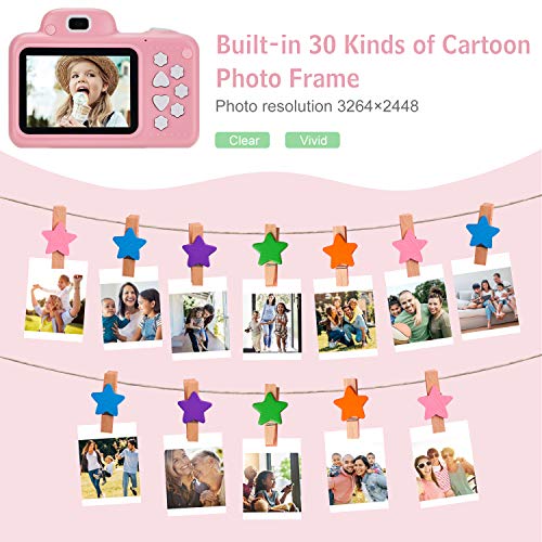 Vannico Camara Fotos, Camara para Niños Cámaras de Video para niños Cámara Digital 8MP 1080P HD Juguetes para niña de 3-10 años con Tarjeta de 16GB TF (Rosa)