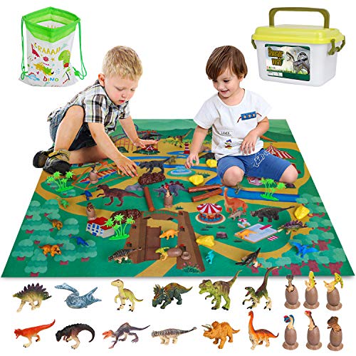 Vanplay Juguetes Dinosaurios Huevos de Dinosaurio con Tapete de Juego y Caja de Almacenamiento para Niños 53 Piezas